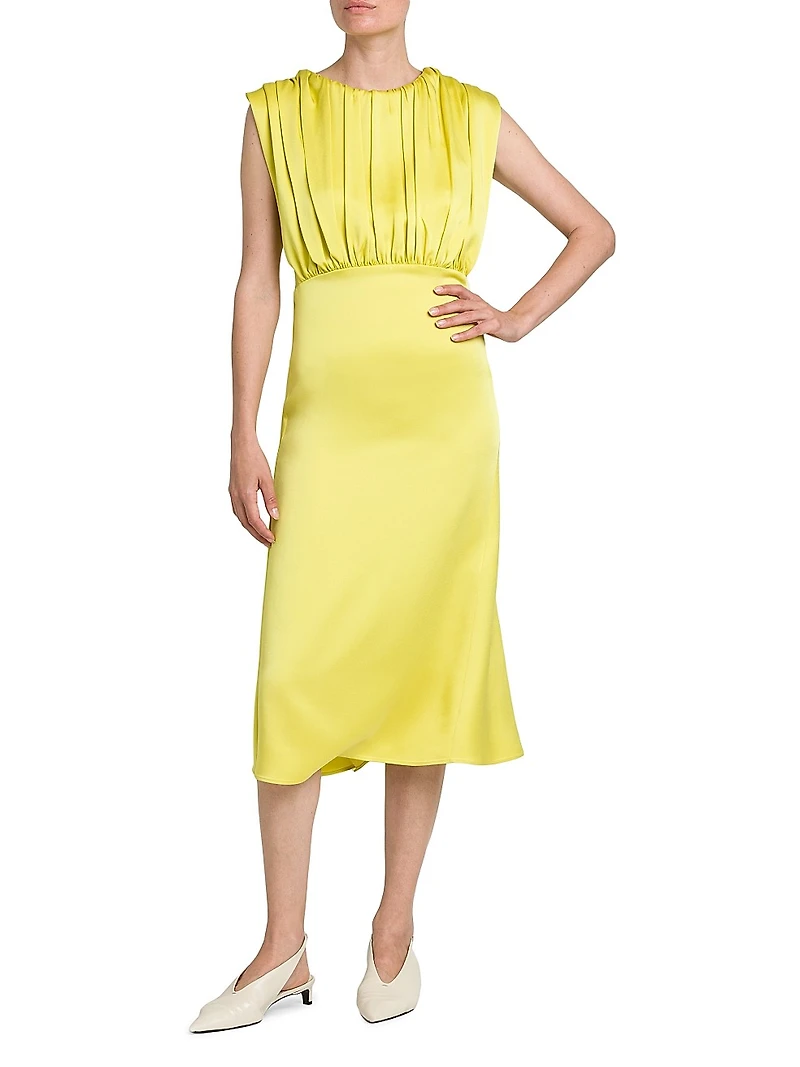 Satin Pleated Midi-Dress