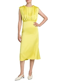 Satin Pleated Midi-Dress