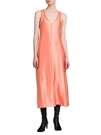Matte Satin Scoopneck Midi-Dress