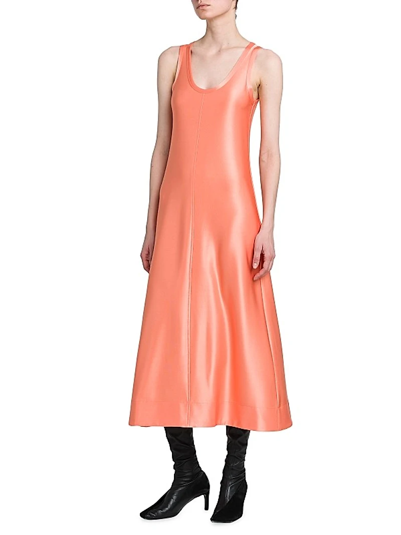 Matte Satin Scoopneck Midi-Dress