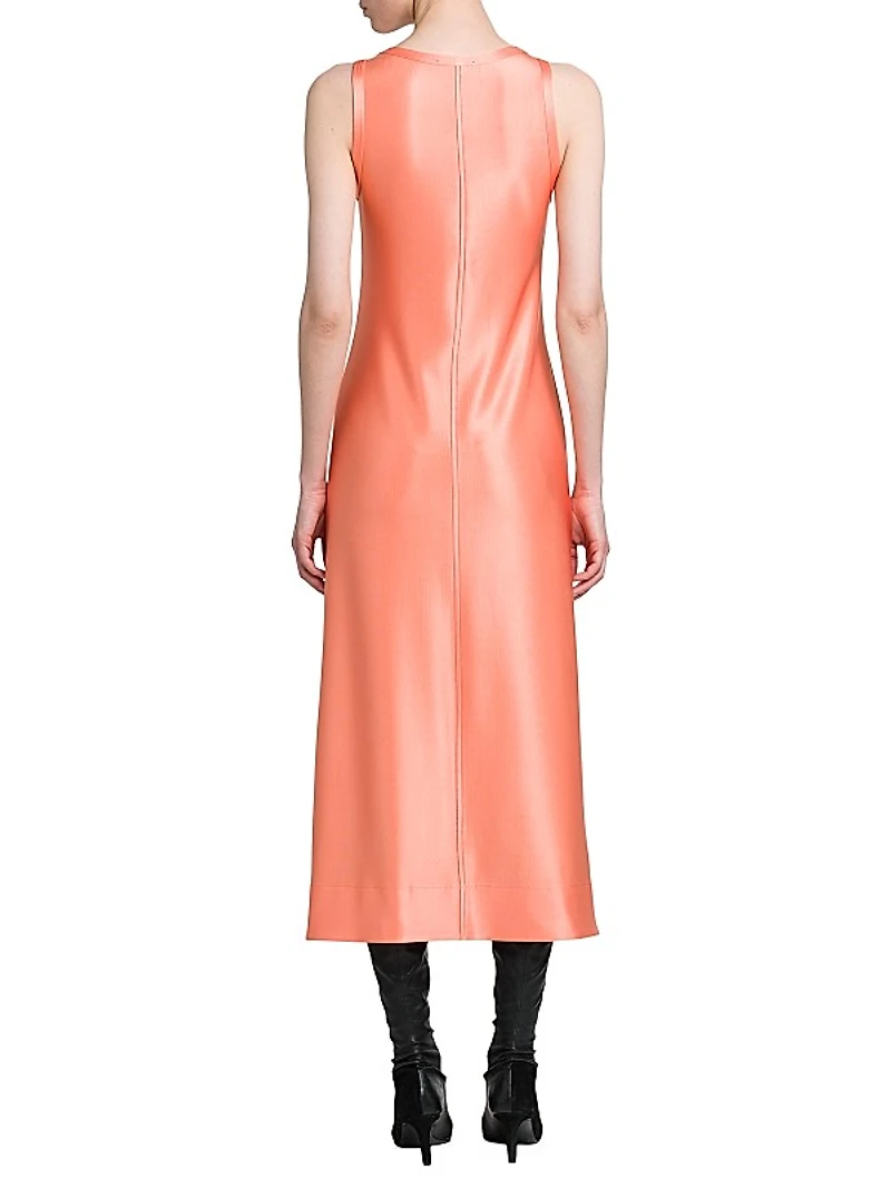 Matte Satin Scoopneck Midi-Dress