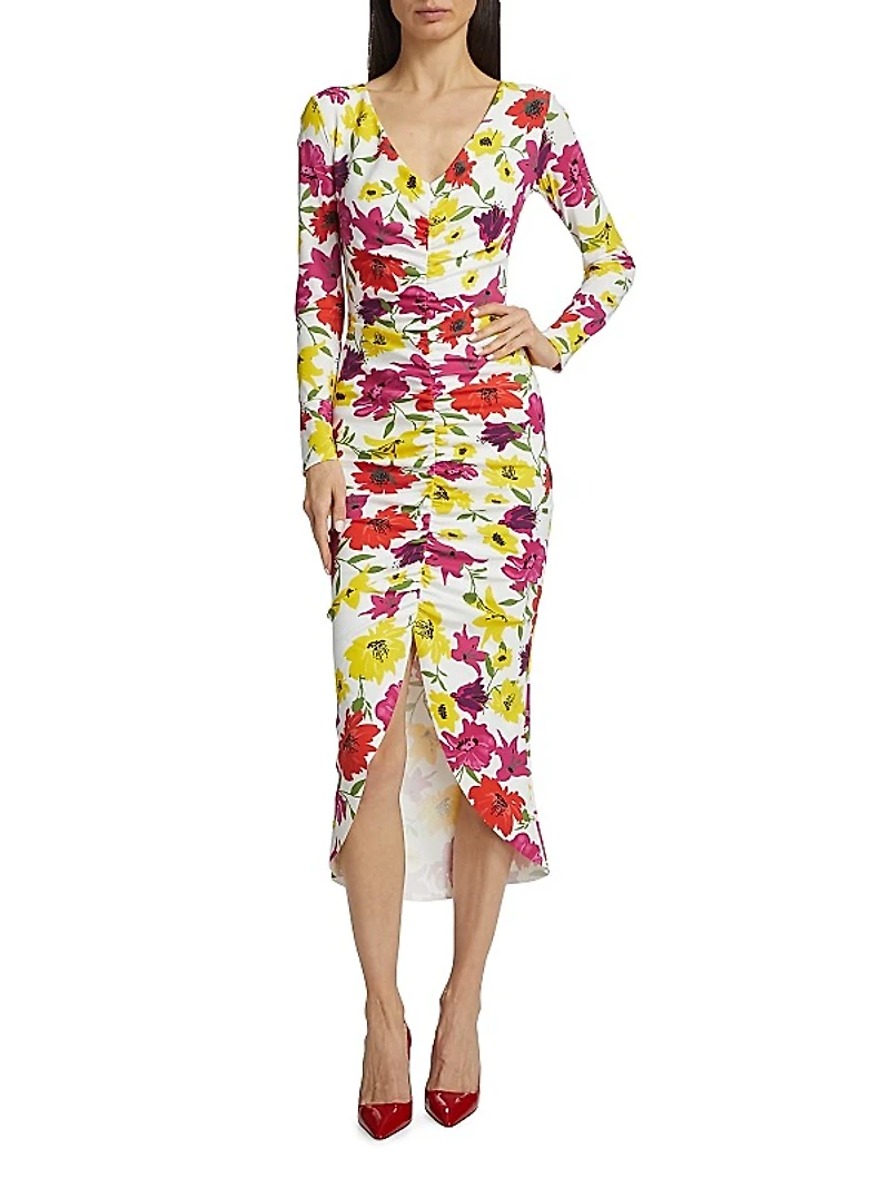 Tatangela Floral Ruched Midi-Dress