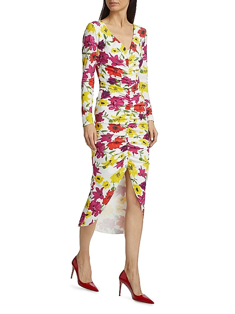 Tatangela Floral Ruched Midi-Dress