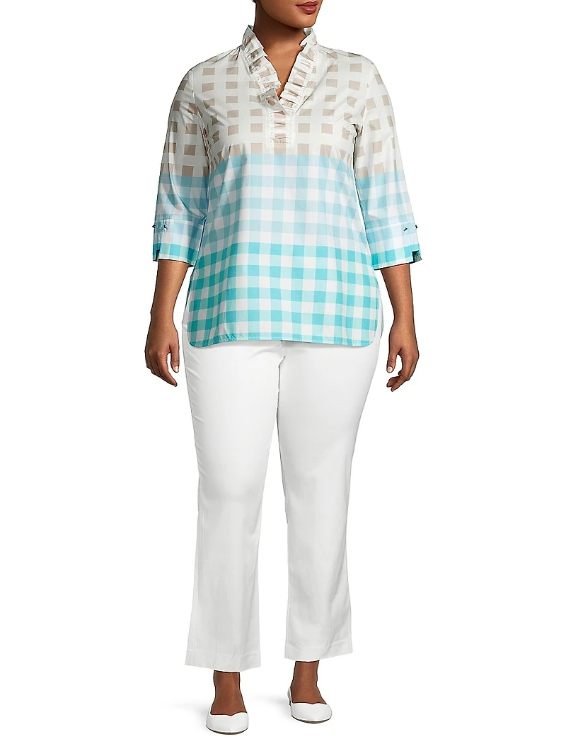 Ruffled Cotton Gingham Blouse