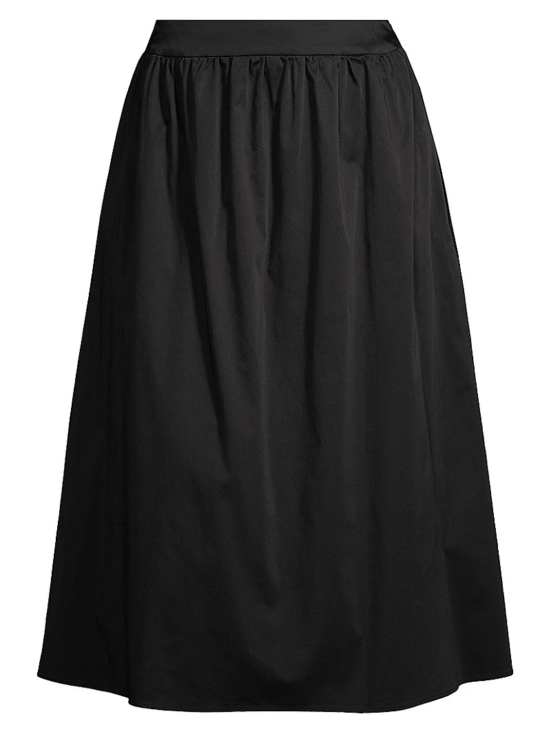 Pleated Cotton-Blend Midi-Skirt