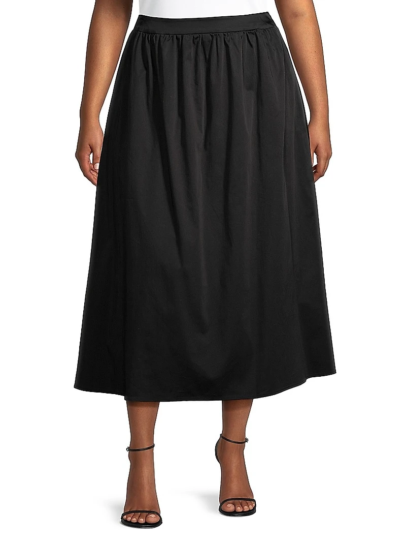 Pleated Cotton-Blend Midi-Skirt