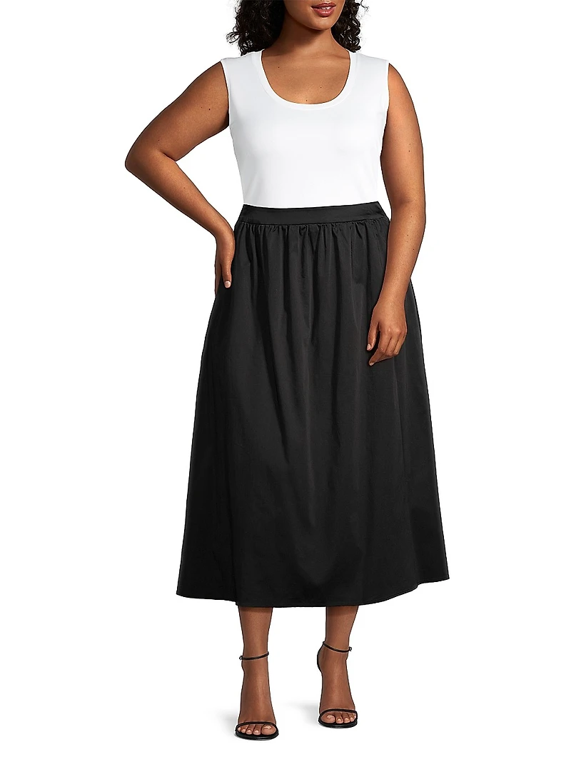 Pleated Cotton-Blend Midi-Skirt