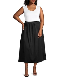 Pleated Cotton-Blend Midi-Skirt