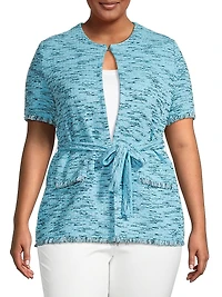 Belted Tweed Knit Sweater