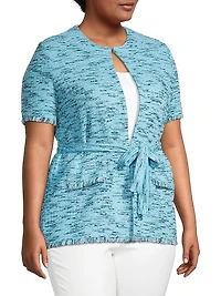 Belted Tweed Knit Sweater