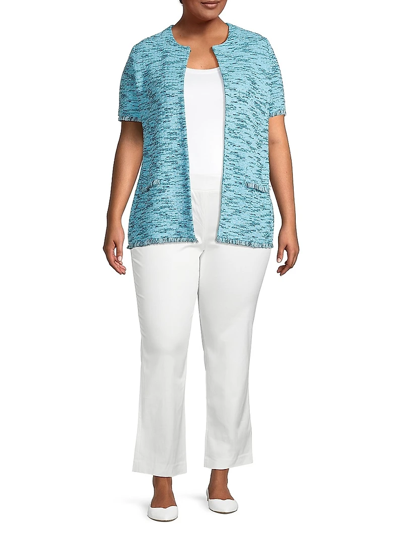 Belted Tweed Knit Sweater