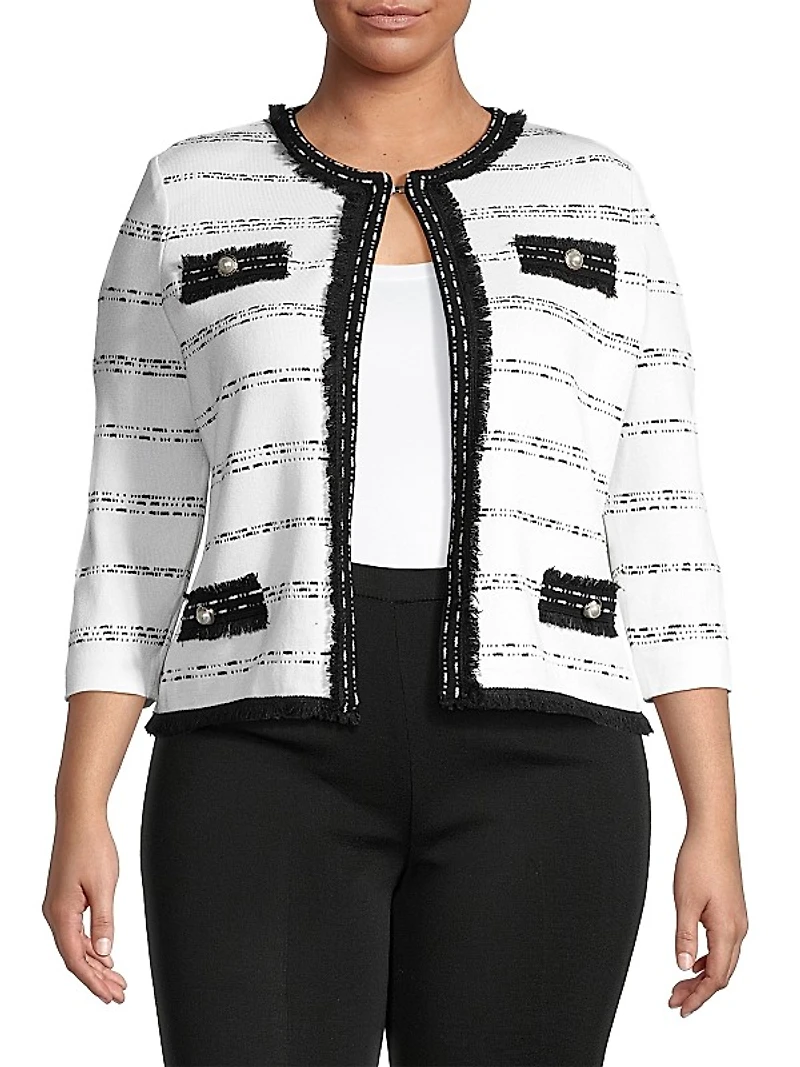 Fringe-Trimmed Striped Knit Jacket