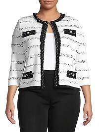 Fringe-Trimmed Striped Knit Jacket