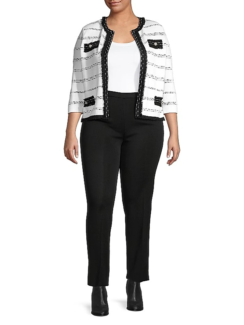 Fringe-Trimmed Striped Knit Jacket