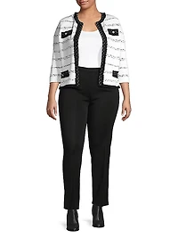 Fringe-Trimmed Striped Knit Jacket