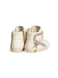 Girl's Glitter-Embellished Leather High-Top Sneakers