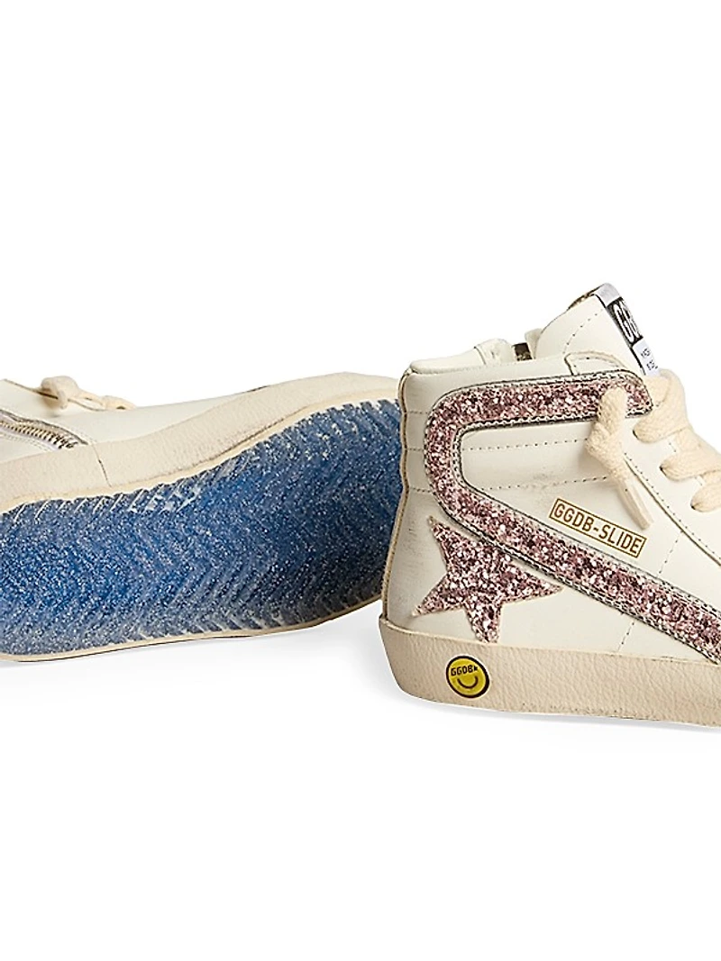 Girl's Glitter-Embellished Leather High-Top Sneakers