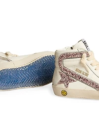 Girl's Glitter-Embellished Leather High-Top Sneakers