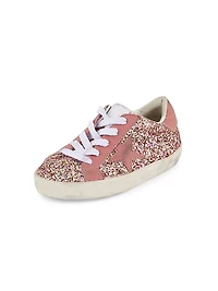 Girl's Super-Star Glitter Leather Sneakers