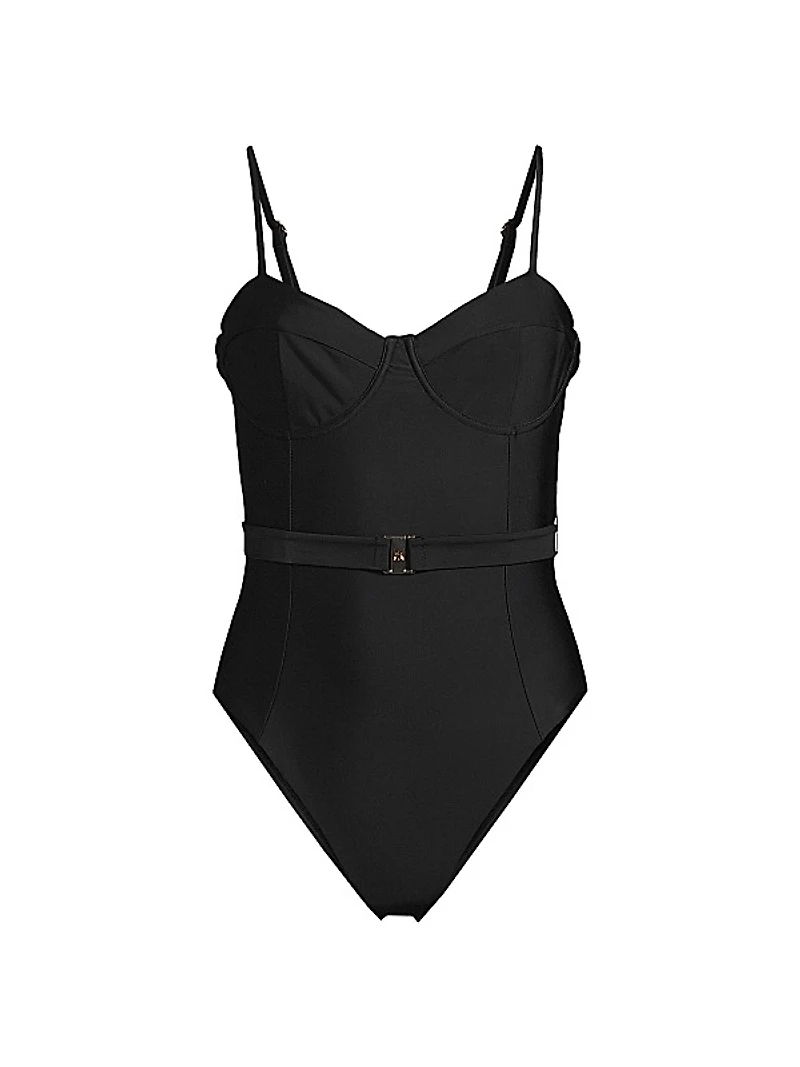 Belted Open-Back One-Piece Swimsuit