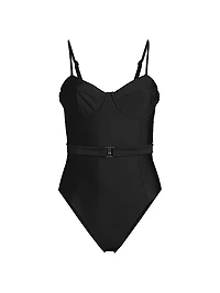 Belted Open-Back One-Piece Swimsuit