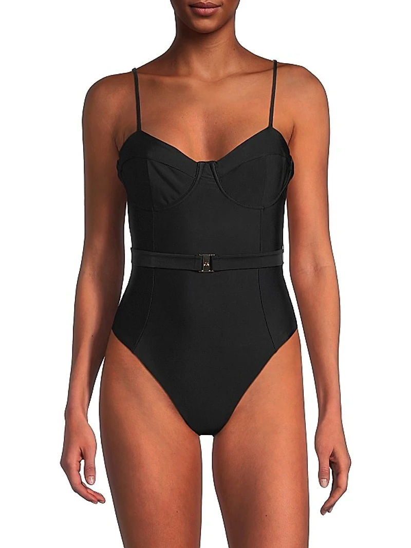 Belted Open-Back One-Piece Swimsuit