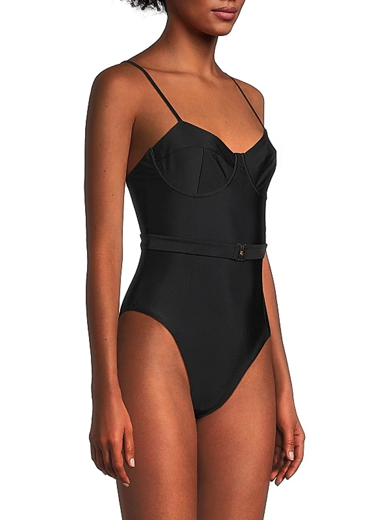 Belted Open-Back One-Piece Swimsuit