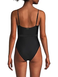 Belted Open-Back One-Piece Swimsuit
