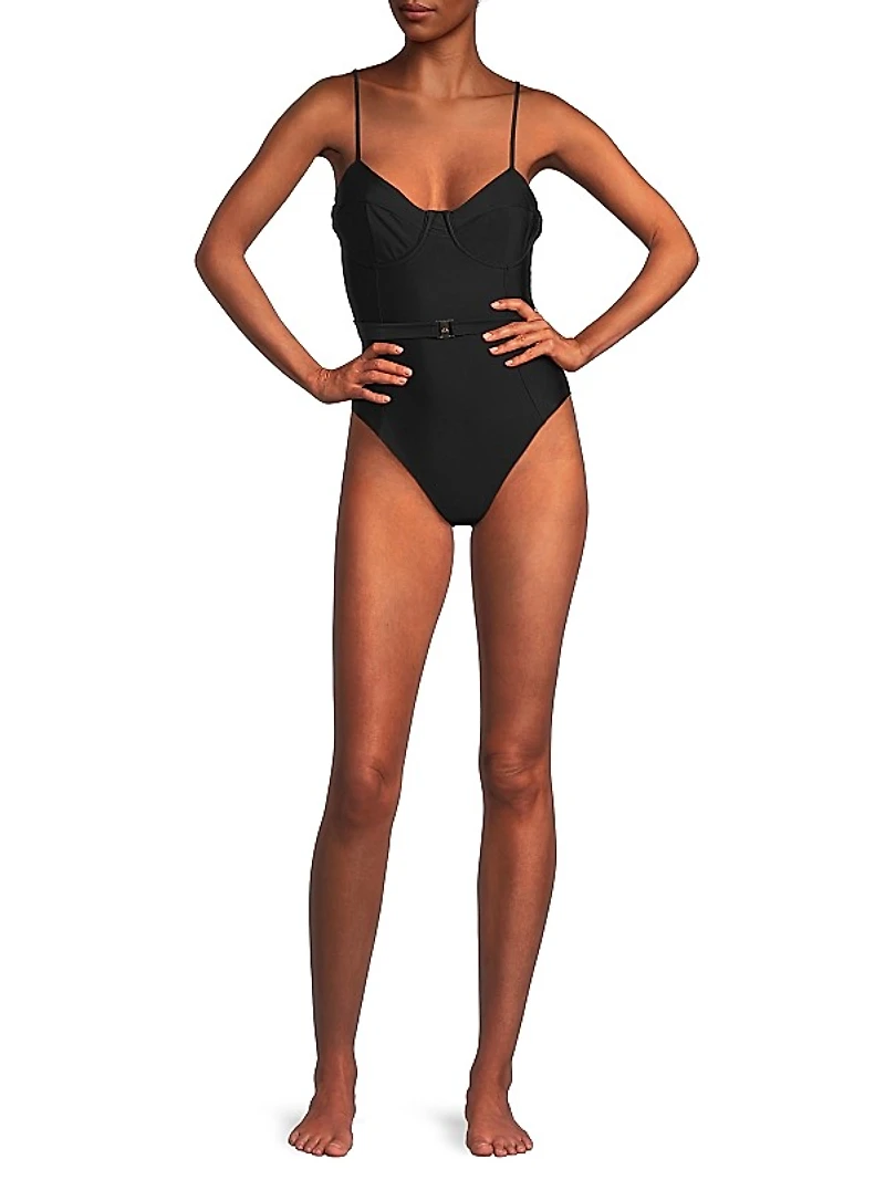 Belted Open-Back One-Piece Swimsuit