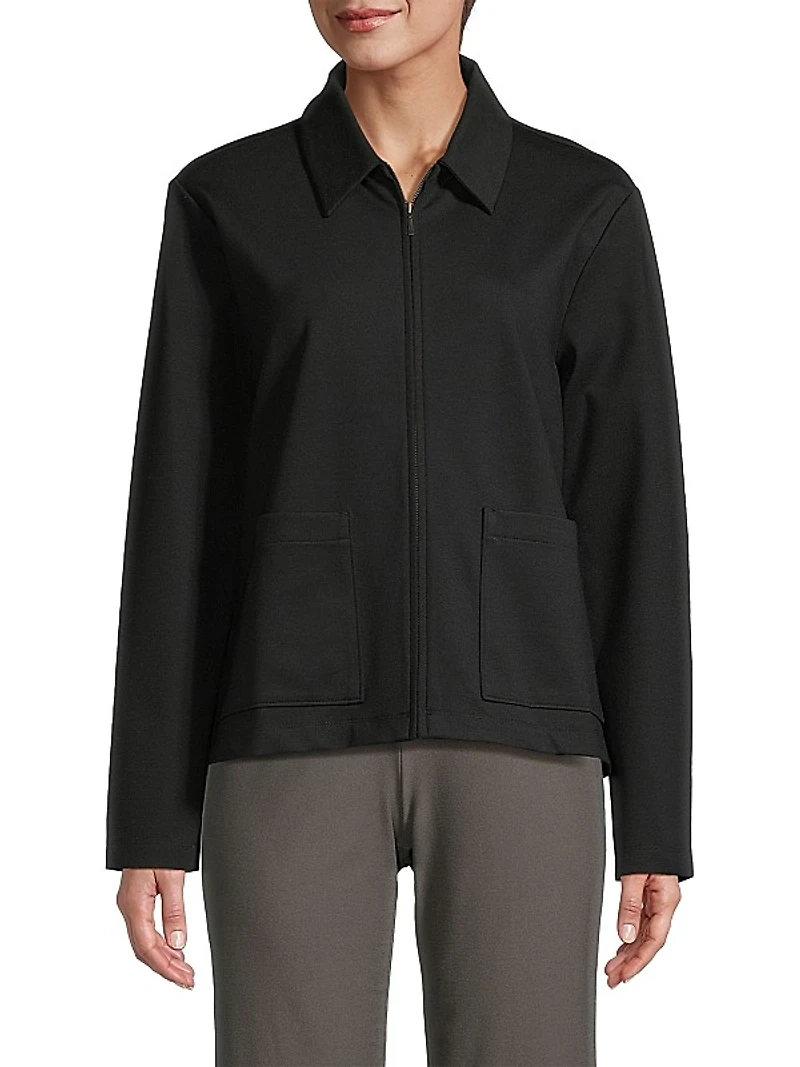 Knit Front-Zip Jacket
