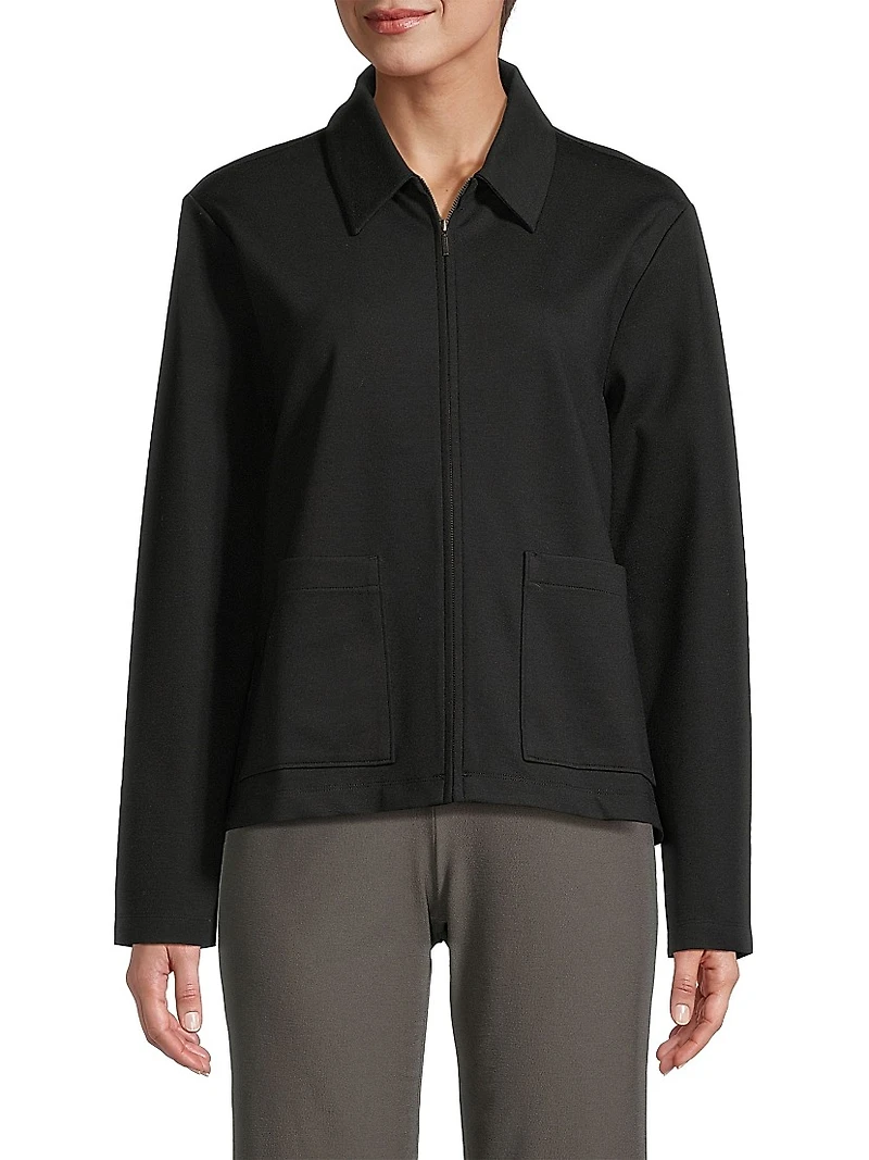 Knit Front-Zip Jacket
