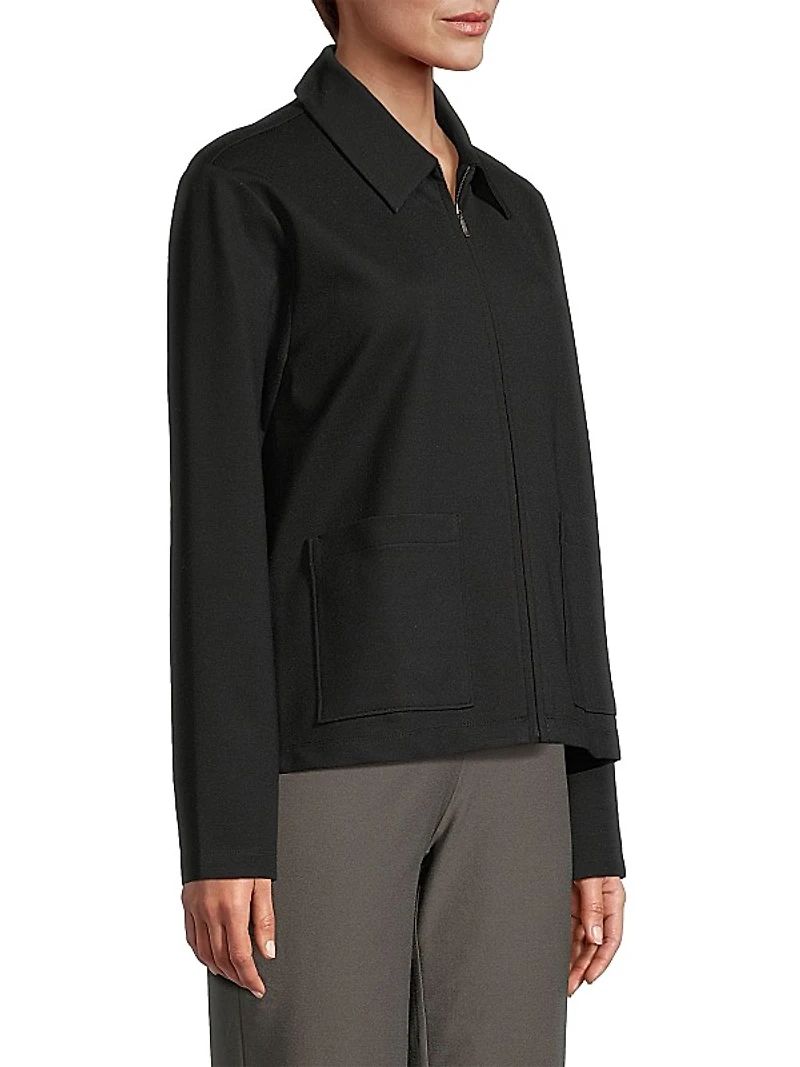 Knit Front-Zip Jacket