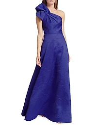 Amira Jacquard One-Shoulder Gown