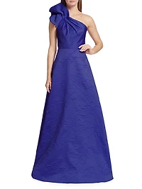Amira Jacquard One-Shoulder Gown