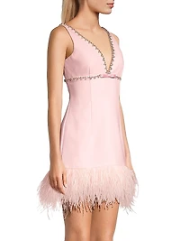 Nora Crystal & Feather-Embellished Minidress