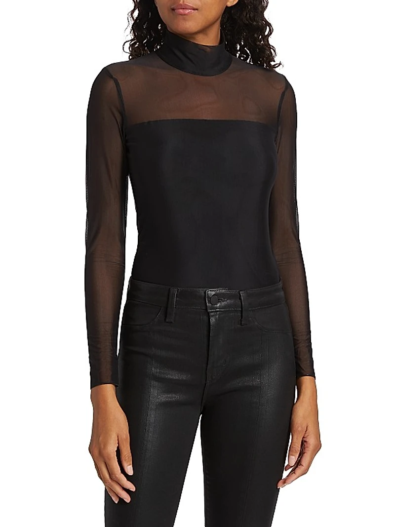 Chic Mesh Mock Turtleneck Bodysuit