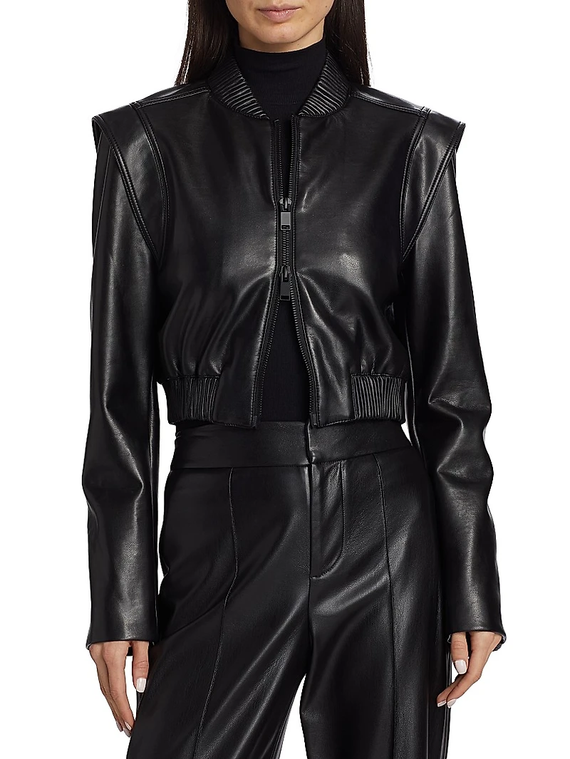 Doreen Faux Leather Bomber Jacket