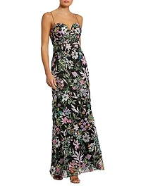 Floral Sequined Sleeveless Maxi Dress