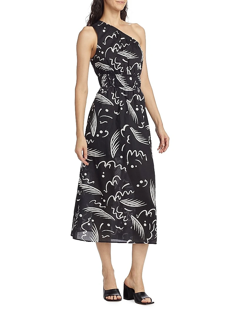 Selani Abstract One-Shoulder Midi-Dress