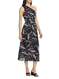 Selani Abstract One-Shoulder Midi-Dress