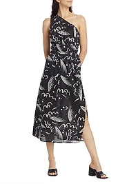 Selani Abstract One-Shoulder Midi-Dress