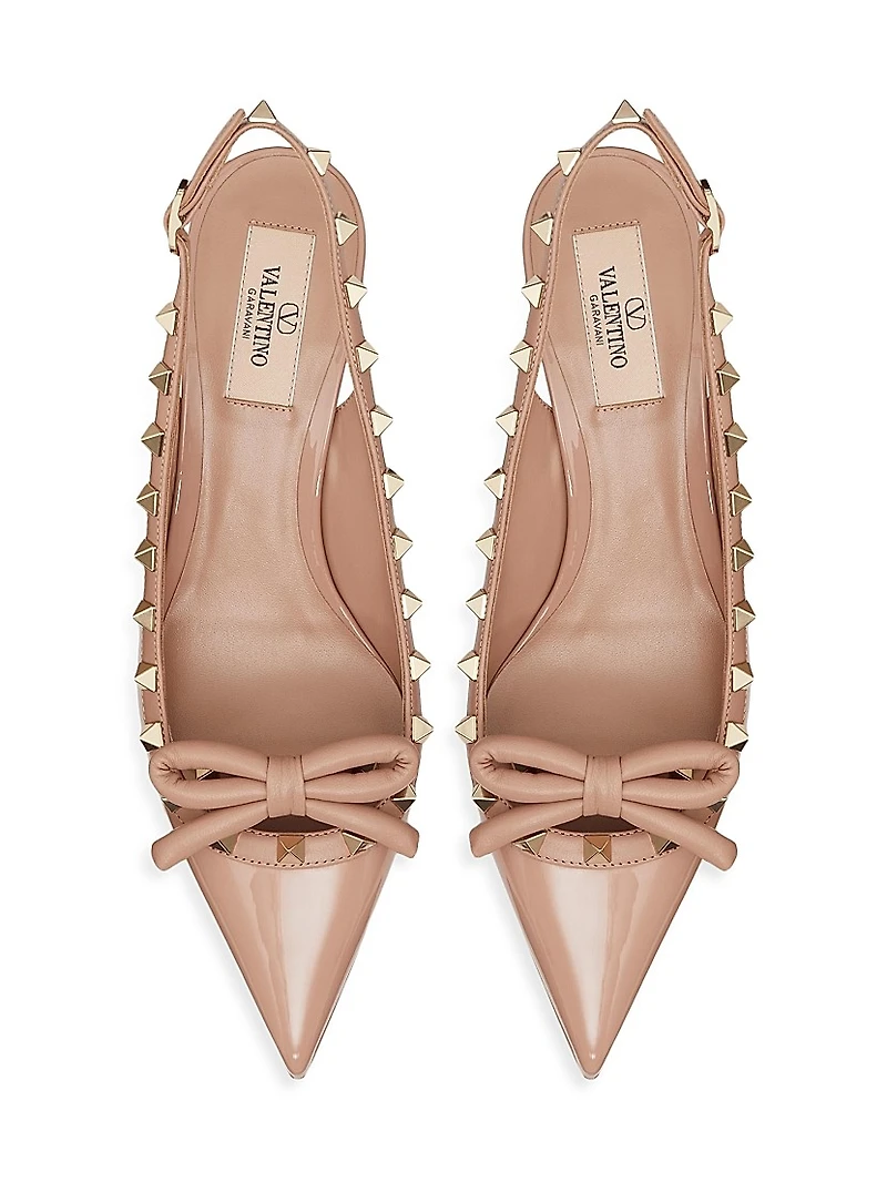 Rockstud Bow Slingback Patent Leather Pumps 60MM