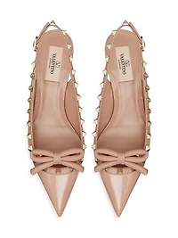 Rockstud Bow Slingback Patent Leather Pumps 60MM