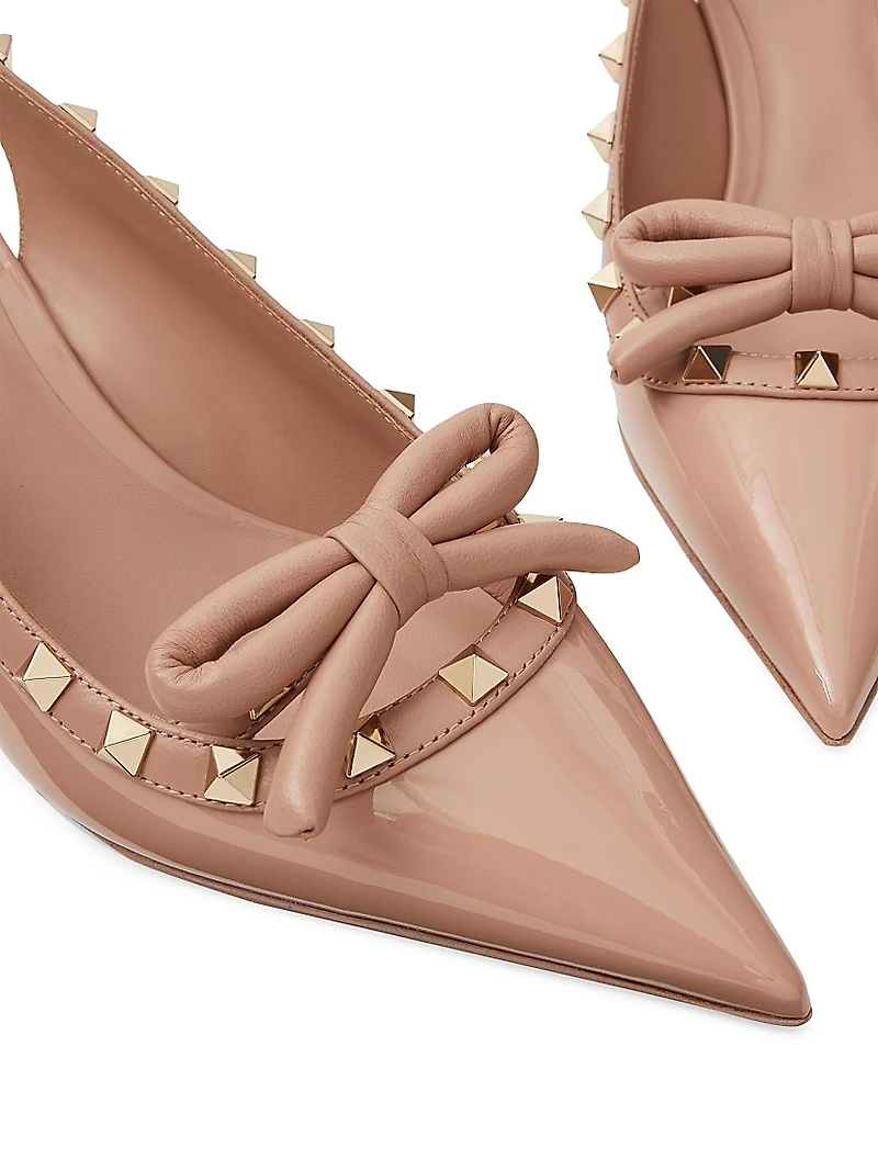 Rockstud Bow Slingback Patent Leather Pumps 60MM