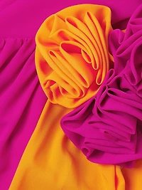 Asymmetric Colorblocked Crepe de Chine Maxi Dress