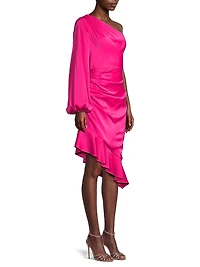 One-Shoulder Satin Midi-Dress