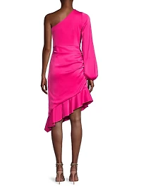 One-Shoulder Satin Midi-Dress