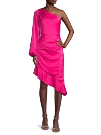 One-Shoulder Satin Midi-Dress