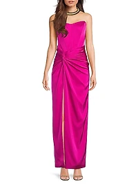 Stretch Satin Strapless Gown