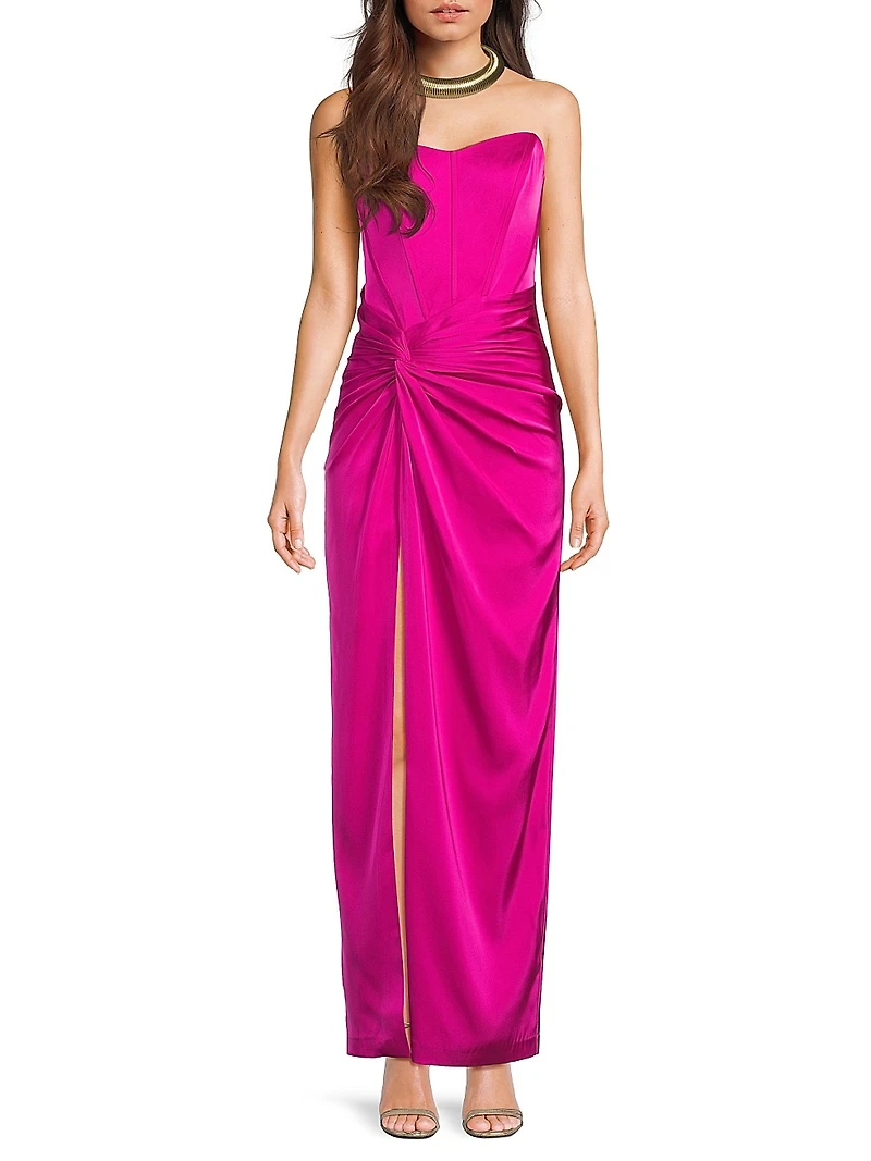 Stretch Satin Strapless Gown